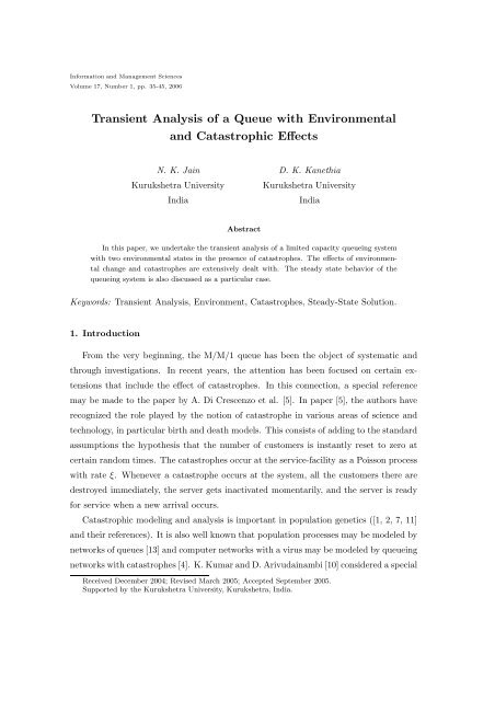 Transient Analysis of a Queue with Environmental and Catastrophic ...
