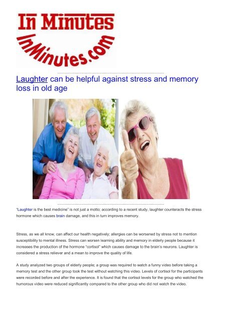Laughter can be helpful against stress and memory loss in old age