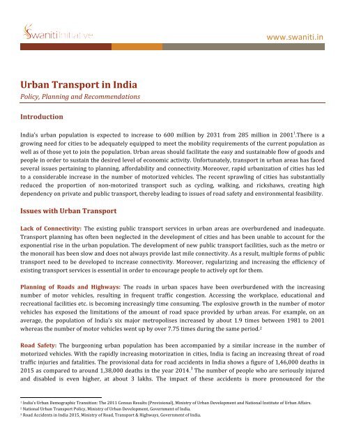 Urban Transport in India