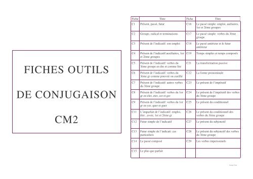 Fiches outil de conjugaison CM2