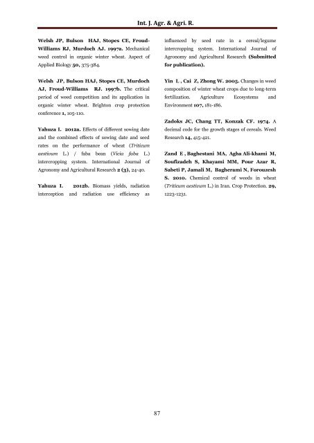 Suppressing weed biomass as influenced by seeding rate in wheat/faba bean intercropping system - IJAAR