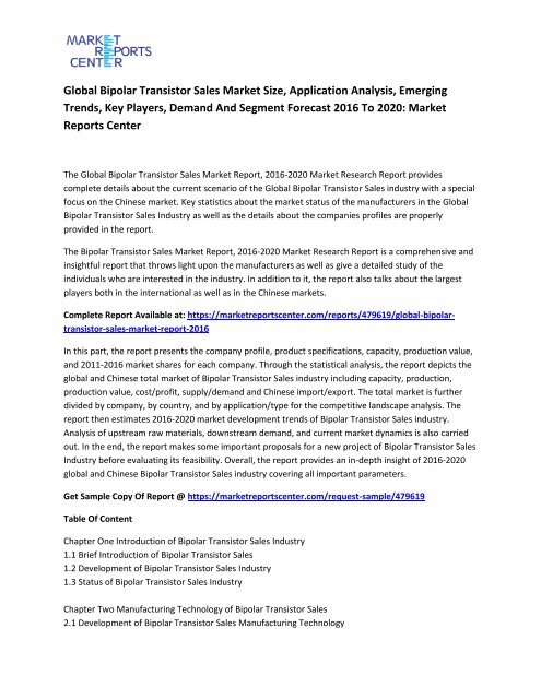 Global Bipolar Transistor Sales Market 