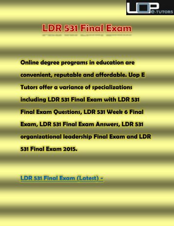 2014 | LDR 531 Final Exam | LDR 531 Final Exam Questions & Answers | Week 3 Quiz