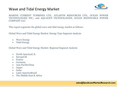 Wave and Tidal Energy Market