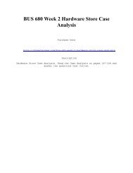 BUS 680 Week 2 Hardware Store Case Analysis