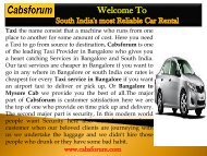 Outstation Cabs in Bangalore