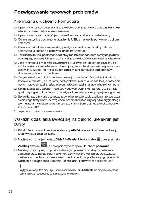 Sony VPCEB1E1R - VPCEB1E1R Guida alla risoluzione dei problemi Polacco