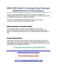 UOP HRM 498 Week 5 Learning Team Strategic HRM Plan Part IV Final Report