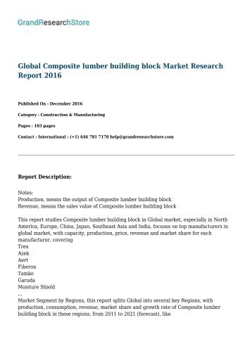 Global Composite lumber building block Market Research Report 2016 