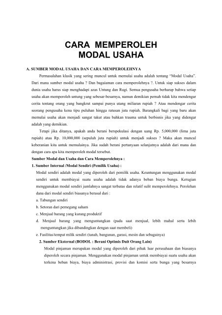 Cara Memperoleh Modal Usaha Untuk Smk