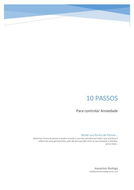 10 Passos para Controlar a Ansiedade