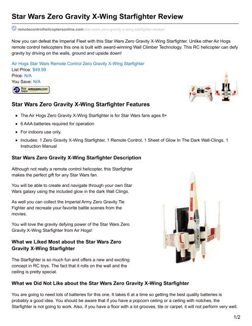 Star Wars Zero Gravity X-Wing Starfighter Review