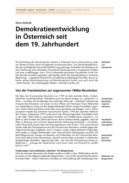 Demokratieentwicklung in Österreich seit dem 19. Jahrhundert