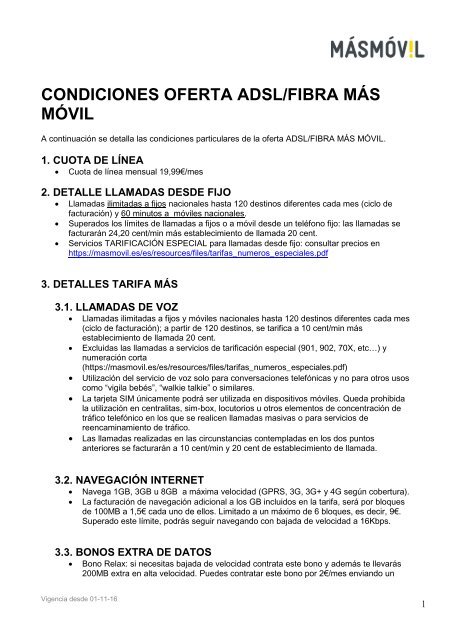 CONDICIONES OFERTA ADSL/FIBRA MÁS MÓVIL