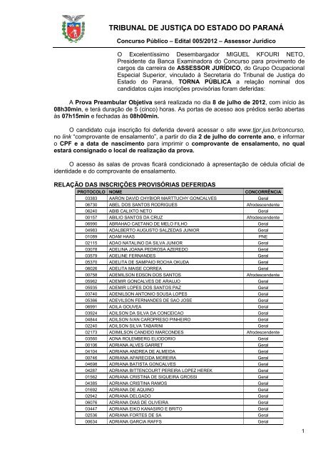 TRIBUNAL DE JUSTIÇA DO ESTADO DO PARANÁ - NC- UFPR