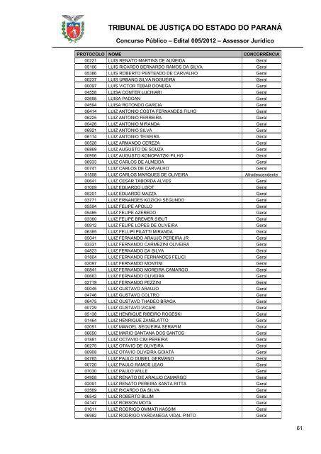 TRIBUNAL DE JUSTIÇA DO ESTADO DO PARANÁ - NC- UFPR