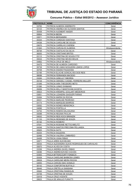 TRIBUNAL DE JUSTIÇA DO ESTADO DO PARANÁ - NC- UFPR