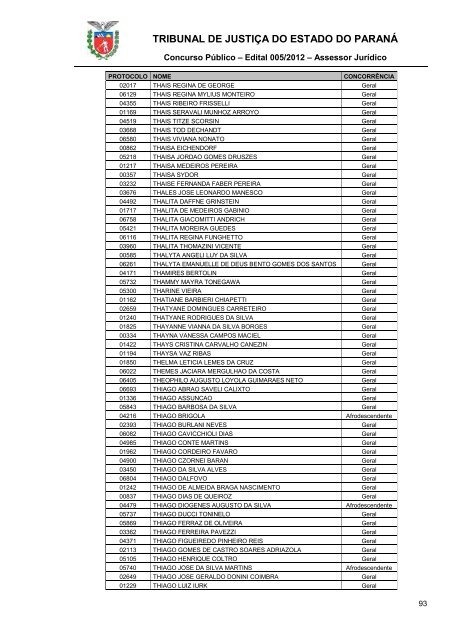 TRIBUNAL DE JUSTIÇA DO ESTADO DO PARANÁ - NC- UFPR