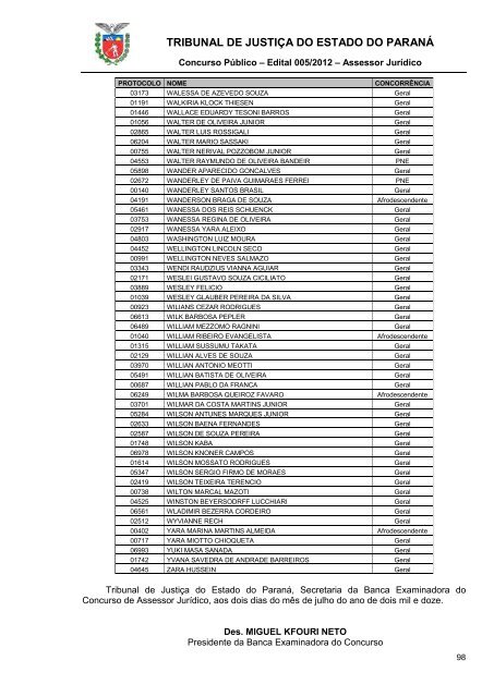 TRIBUNAL DE JUSTIÇA DO ESTADO DO PARANÁ - NC- UFPR