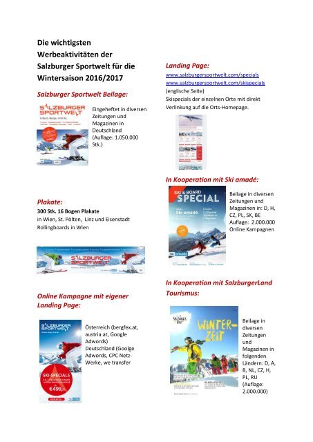 Marketingaktivitäten im Winter 2016_17 für Gastgeber Newsletter