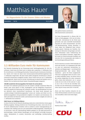 Newsletter Matthias Hauer MdB