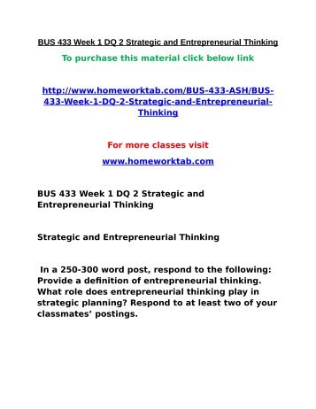 BUS 433 Week 1 DQ 2 Strategic and Entrepreneurial Thinking