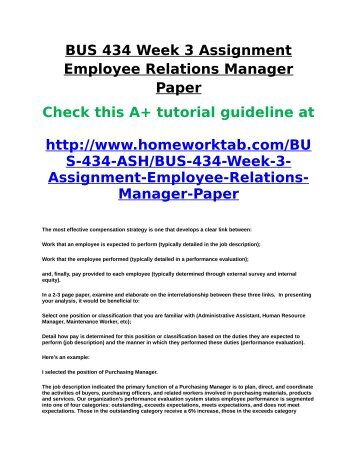 BUS 434 Week 3 Assignment Employee Relations Manager Paper