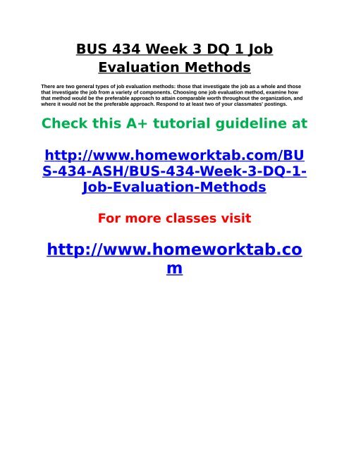 BUS 434 Week 3 DQ 1 Job Evaluation Methods