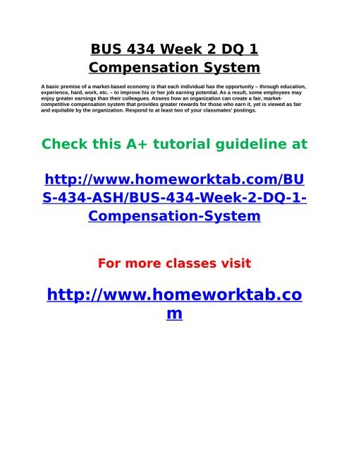 BUS 434 Week 2 DQ 1 Compensation System