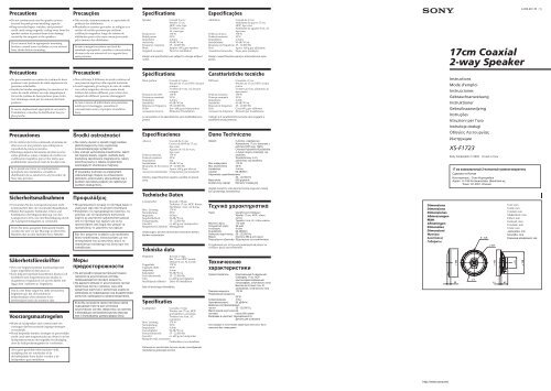 Sony XS-F1723 - XS-F1723 Istruzioni per l'uso Olandese