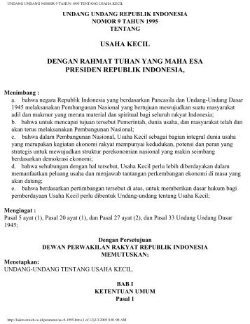 undang undang nomor 9 tahun 1995 tentang usaha kecil