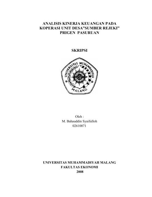 Analisis Kinerja Keuangan Pada Koperasi Unit Desa Sumber Rejeki