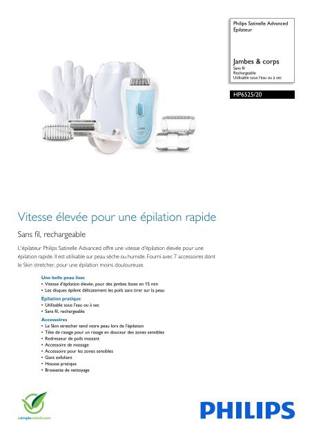 Philips Satinelle Advanced &Eacute;pilateur - Fiche Produit - FRA