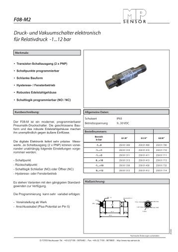 Druck- und Vakuumschalter elektronisch für Relativdruck -1...12 bar ...