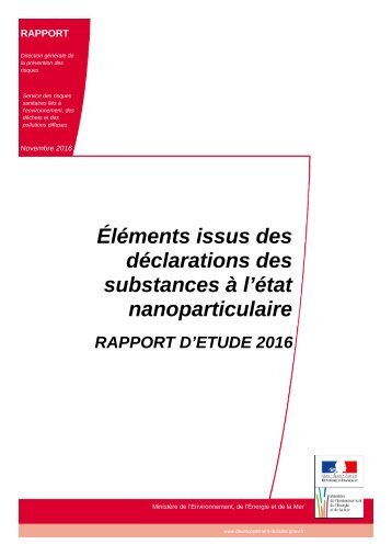 Éléments issus des déclarations des substances à l’état nanoparticulaire