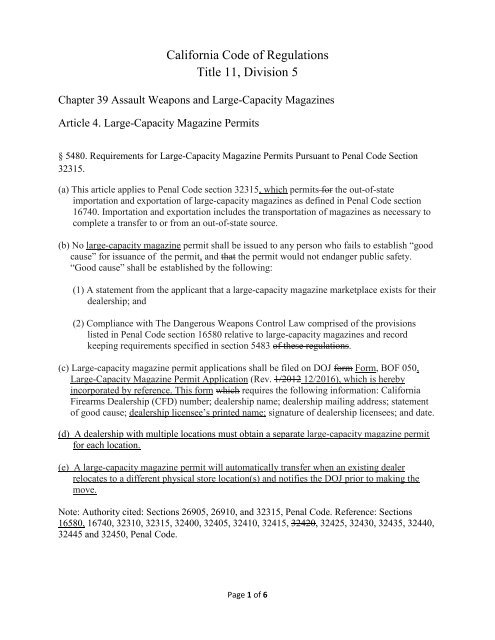 California Code Of Regulations Title 11 Division 5