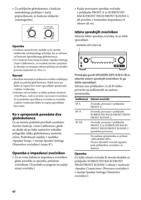 Sony STR-DA2800ES - STR-DA2800ES Istruzioni per l'uso Sloveno