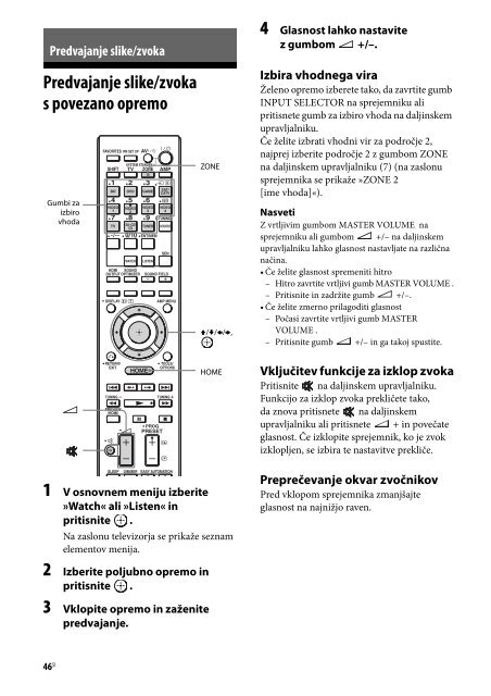 Sony STR-DA2800ES - STR-DA2800ES Istruzioni per l'uso Sloveno