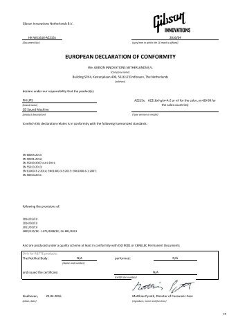 Philips Lecteur de CD - DÃ©claration de conformitÃ© - DAN