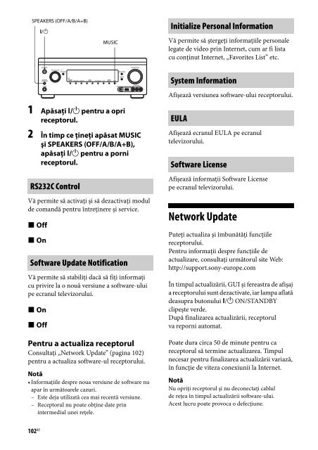 Sony STR-DA2800ES - STR-DA2800ES Istruzioni per l'uso Rumeno