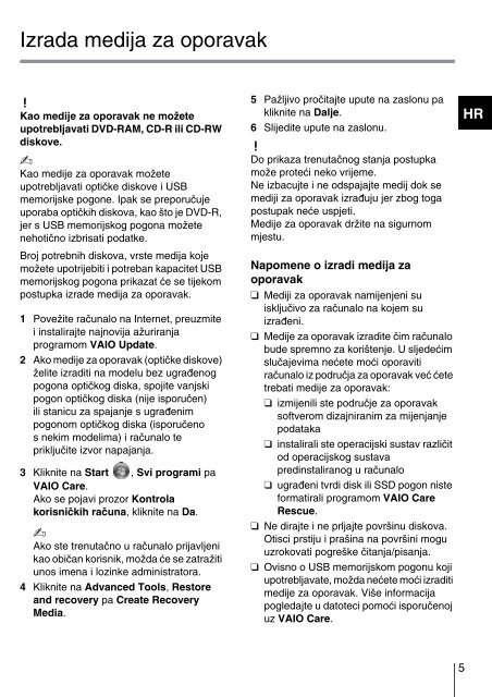 Sony SVS1511V9E - SVS1511V9E Guida alla risoluzione dei problemi Croato