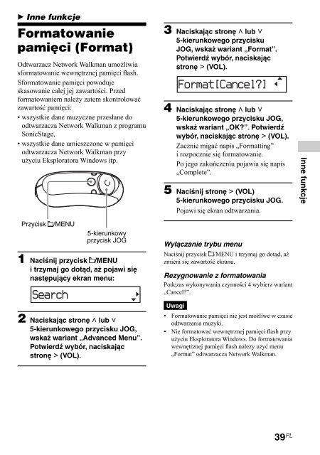 Sony NW-E307 - NW-E307 Istruzioni per l'uso Polacco