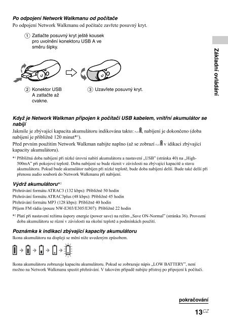 Sony NW-E307 - NW-E307 Istruzioni per l'uso Ceco