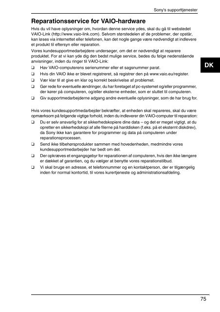 Sony VGN-CS31MR - VGN-CS31MR Documenti garanzia Danese