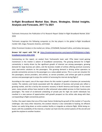 In-flight Broadband Market Trends, Growth, Price and Forecasts To 2021