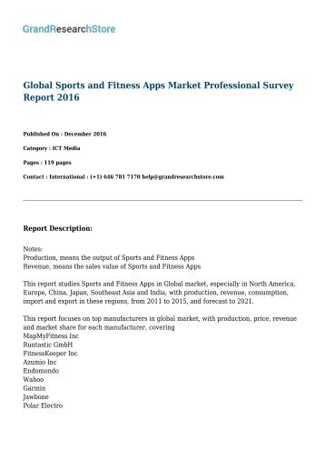 Global Sports and Fitness Apps Market Professional Survey Report 2016 