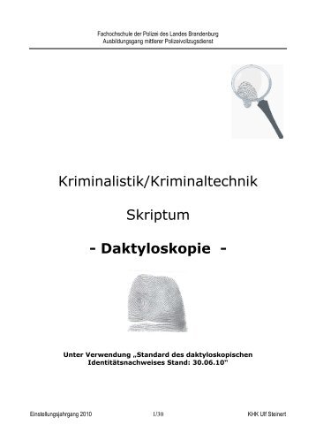 Kriminalistik/Kriminaltechnik Skriptum - Daktyloskopie -