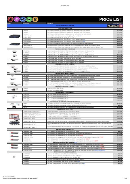 PROVISION Pricelist November 2015