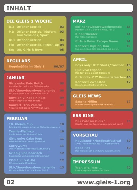 Das Gleis 1 Programm von Januar bis April 2017