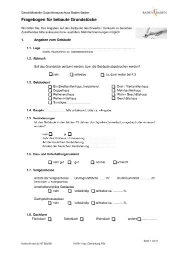 Fragebogen für bebaute Grundst für bebaute Grundstücke